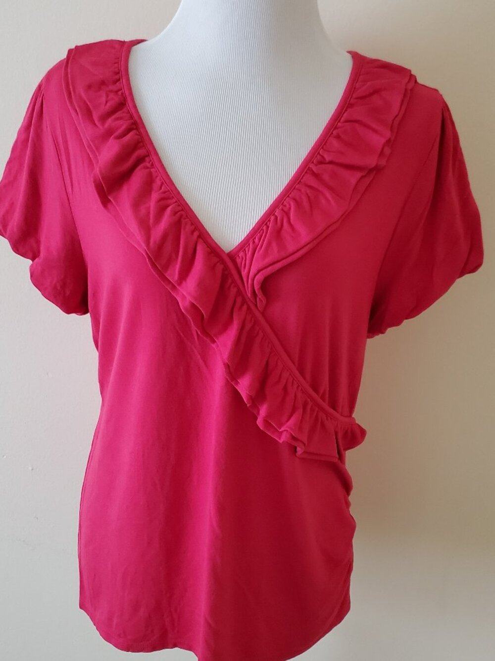 Style & Co. Magenta Short Sleeve V Neck Ruffle Shirt Top